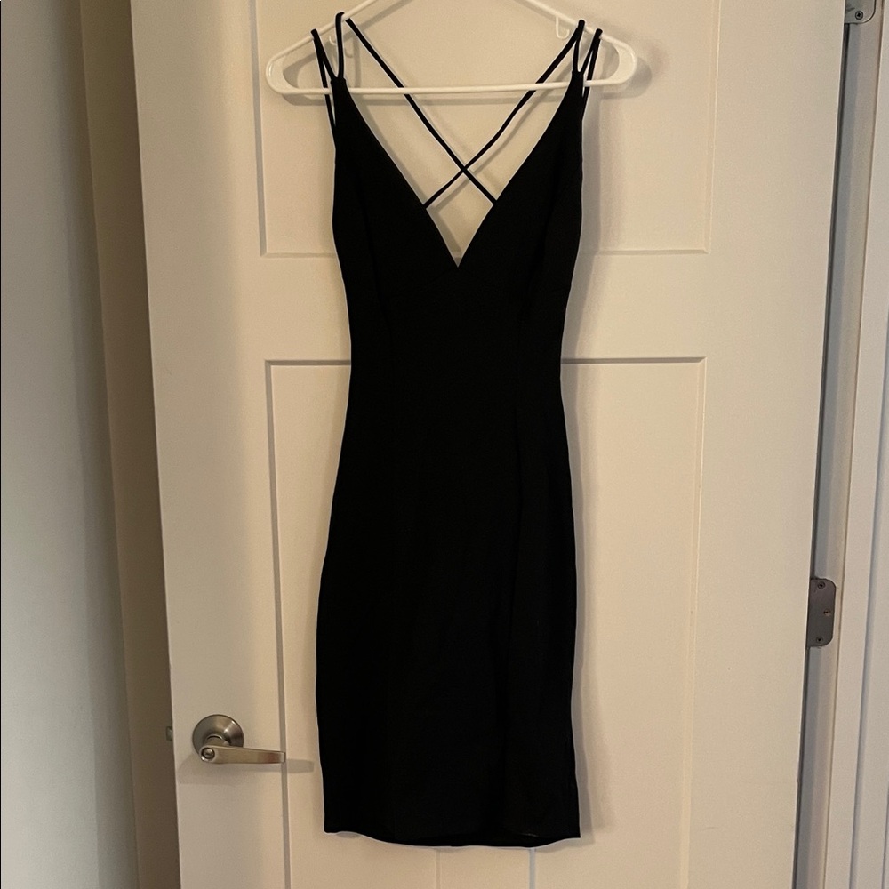 Lulu's Strappy V-Neck Black Mini Dress